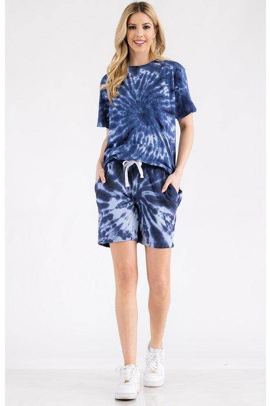 Womens Tye Dye Tee and Short Lounge Set - VacationGrabs
