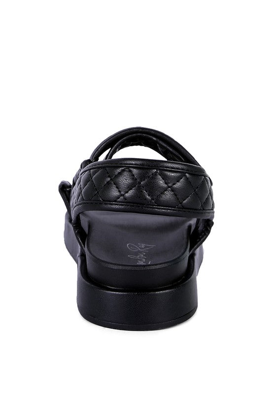 Rag Company womens vacation sandals in black with a stylish quilted design and comfortable fit