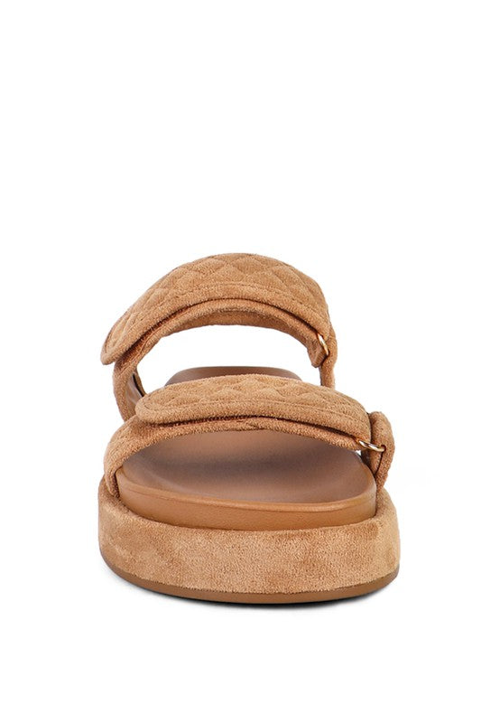 Rag Company women's vacation sandals in tan with comfortable padded straps and flat soles