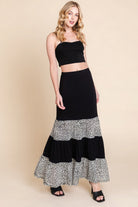 Womens velvet mesh fashion skirt by VacationGrabs black tiered maxi skirt with animal print panels
