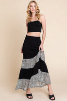 VacationGrabs womens velvet mesh fashion skirt in black and white leopard print tiered design