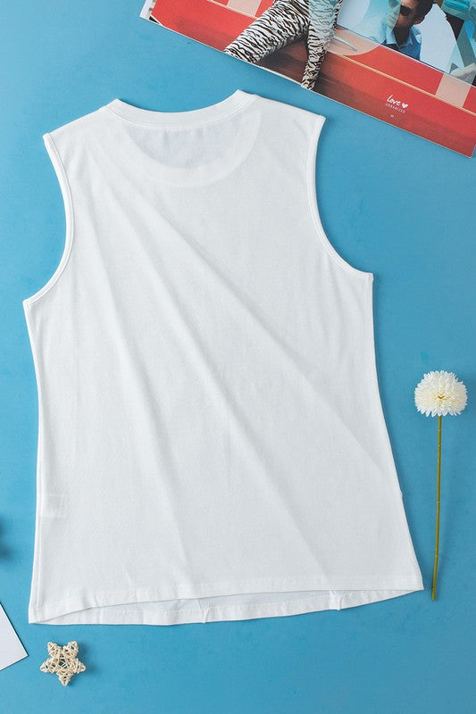 YNIQUE women's white pleated tank top featuring a simple back design and soft fabric