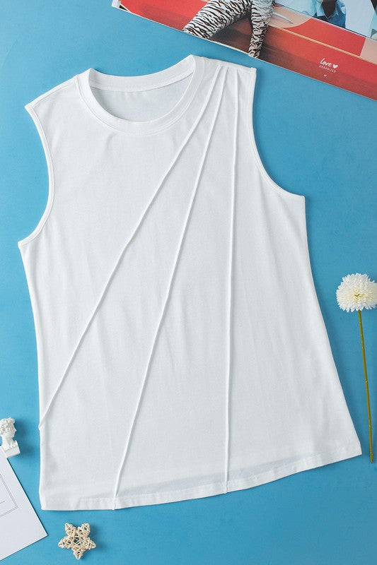 Womens white pleated tank top with stylish design and comfortable fit for casual wear