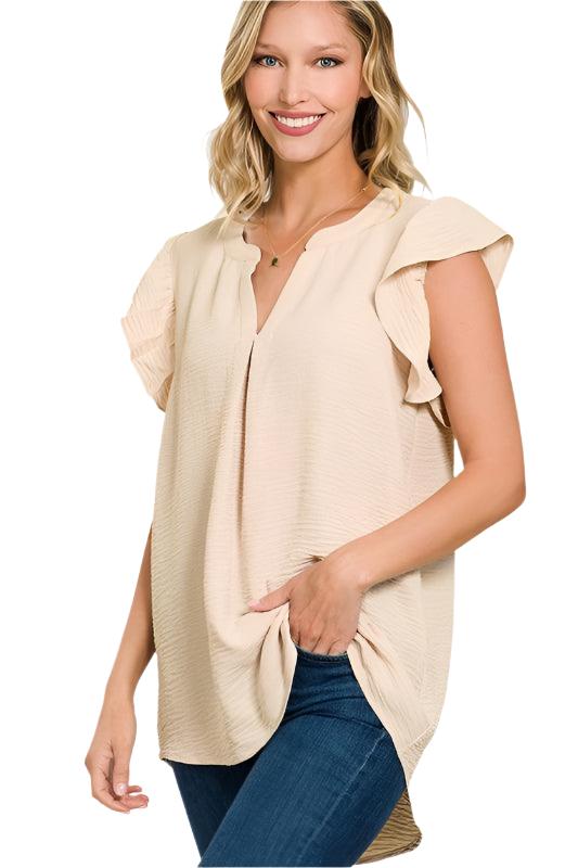 Lucky Brand Plus Size V Neck Flutter Sleeve Top, Tops