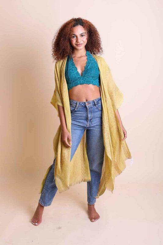 Woven Long Line Tribal Kimono - VacationGrabs