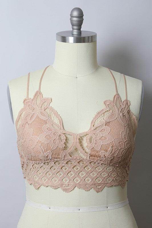X-Large Padded Crochet Lace Longline Bralette - VacationGrabs