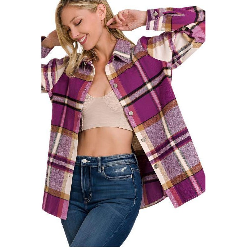 Yarn Dyed Plaid Shacket - VacationGrabs