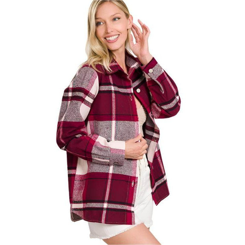 Yarn Dyed Plaid Shacket - VacationGrabs