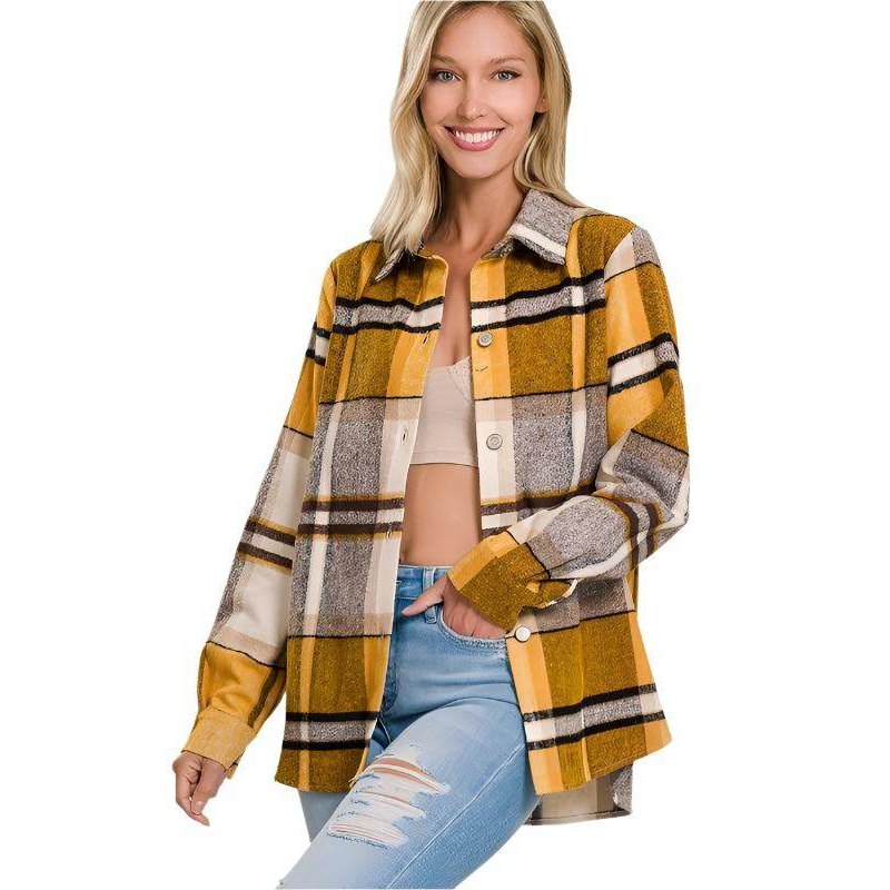 Yarn Dyed Plaid Shacket - VacationGrabs