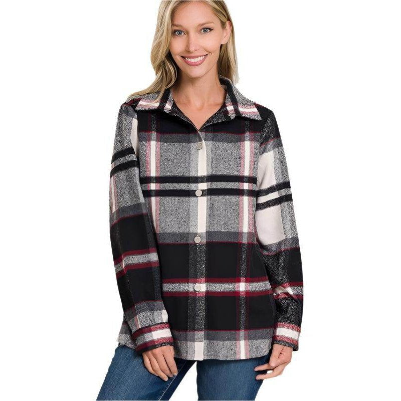 Yarn Dyed Plaid Shacket - VacationGrabs