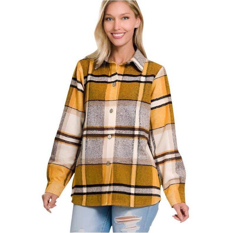 Yarn Dyed Plaid Shacket - VacationGrabs