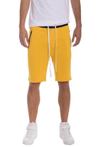 Men's yellow drawstring shorts from VacationGrabs with side zip pockets for comfort and style
