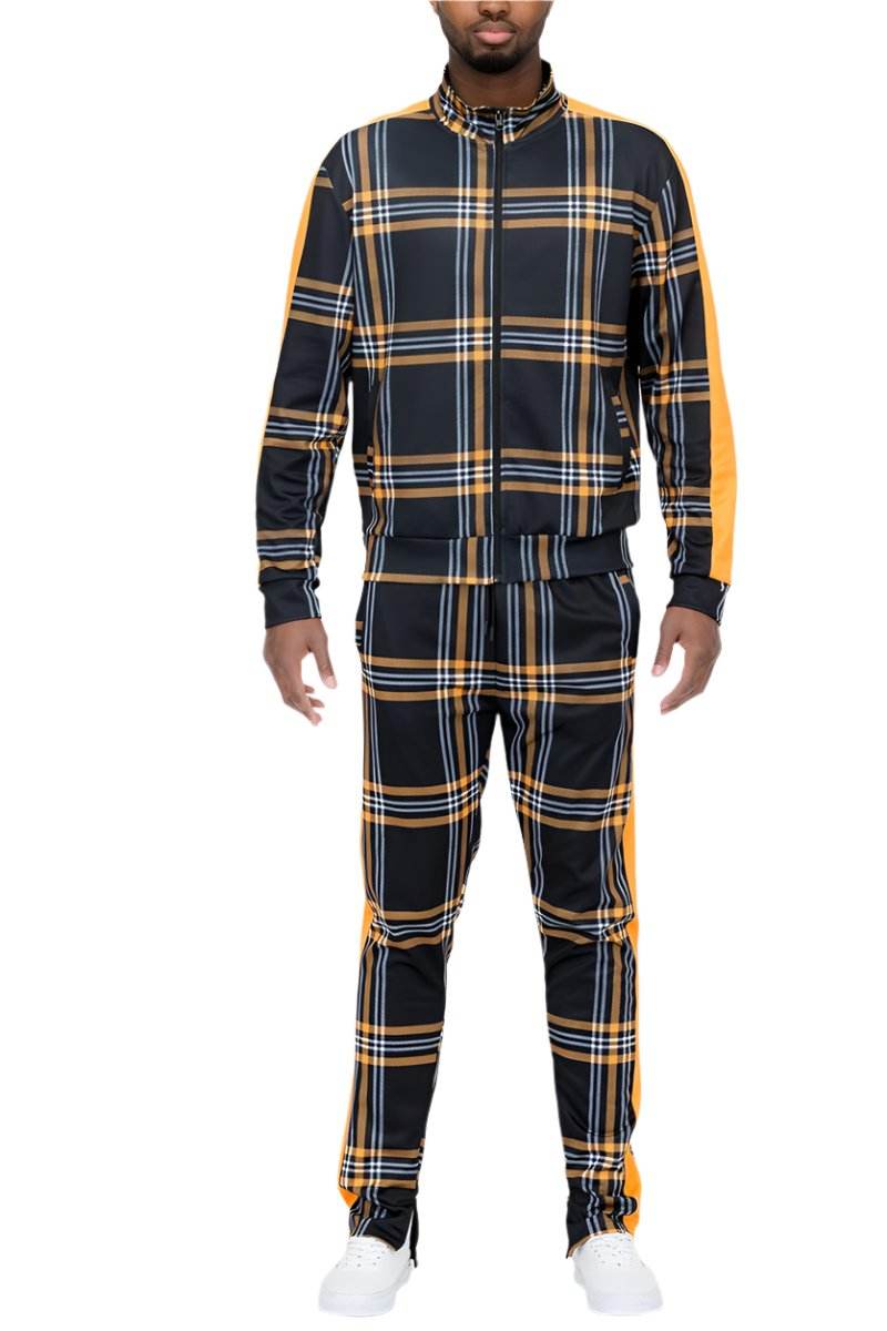 Yellow Plaid Track Jacket Pant Set - VacationGrabs