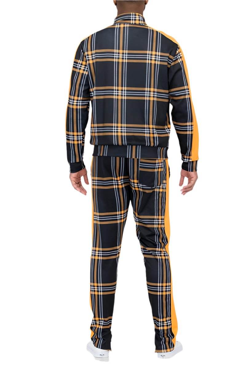 Yellow Plaid Track Jacket Pant Set - VacationGrabs