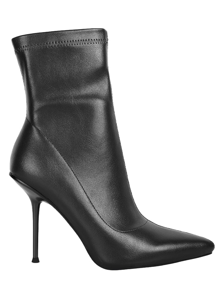 Black high-heeled ankle boot on a white background