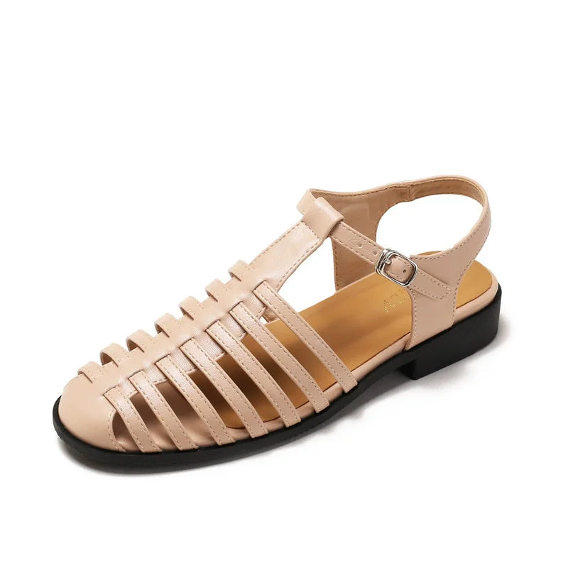 Women's sandals in beige, strappy design for casual summer outings