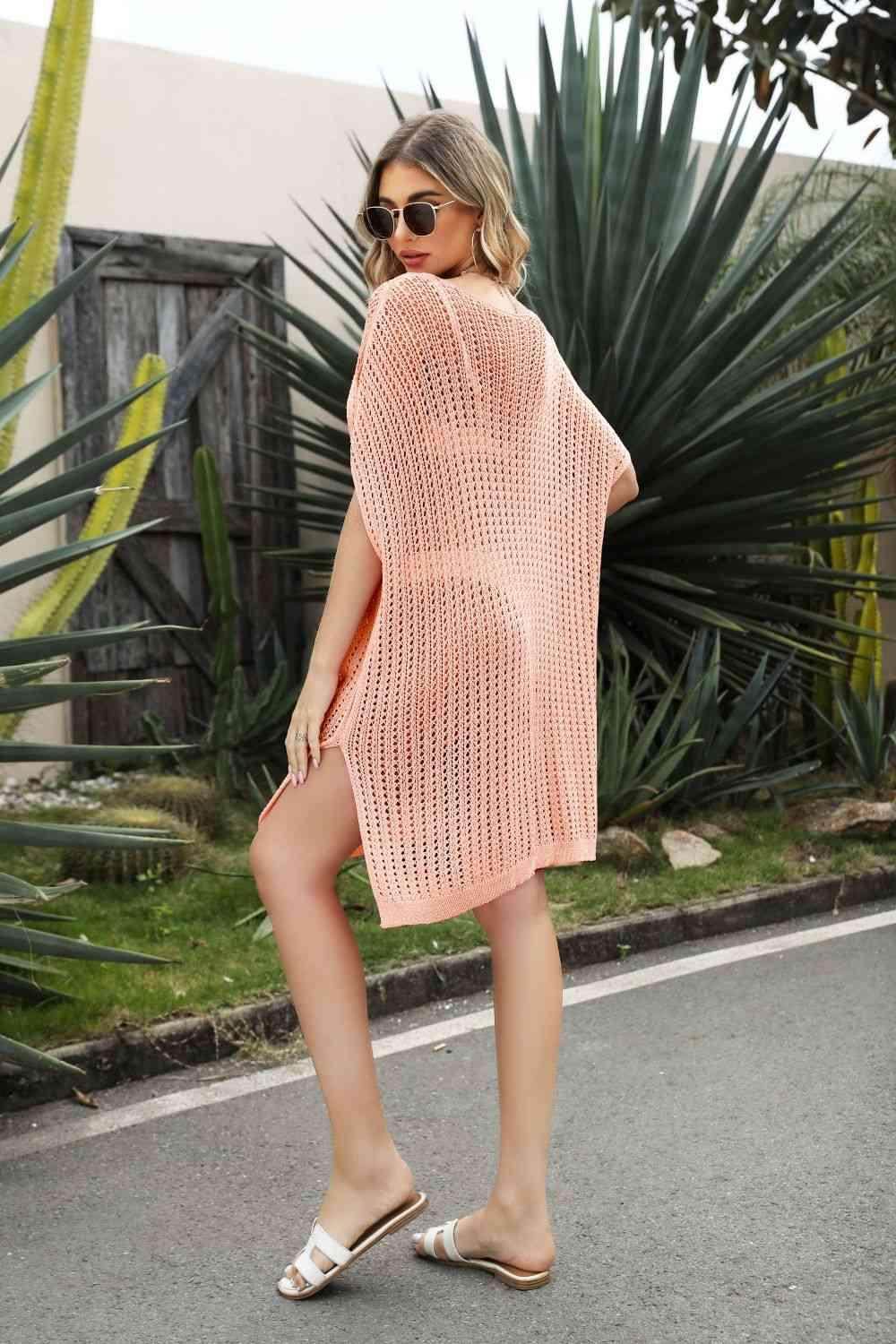 Openwork Side Slit Cover-Up Dress - VacationGrabs