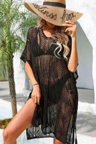 Side Slit Tassel Openwork Cover-Up Dress - VacationGrabs