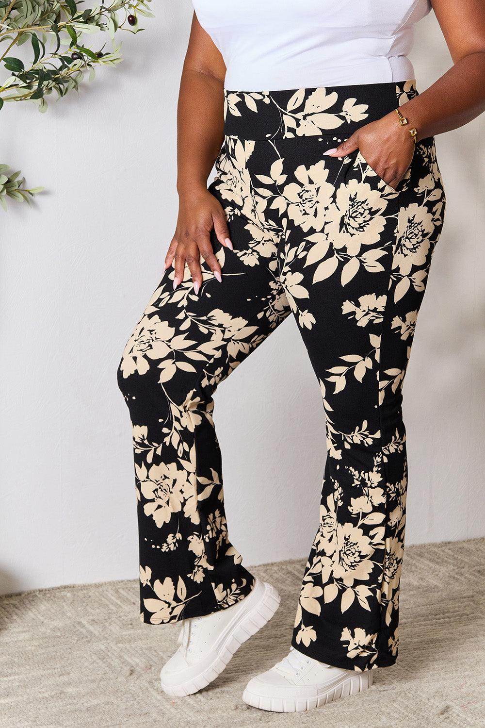Heimish Full Size High Waist Floral Flare Pants - VacationGrabs