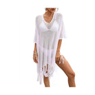 Fringe Trim Dolman Sleeve Openwork Cover-Up - VacationGrabs