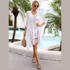 Fringe Trim Dolman Sleeve Openwork Cover-Up - VacationGrabs