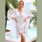 Women's Swimwear - Cover Ups Fringe Trim Dolman Sleeve Openwork Cover-Up