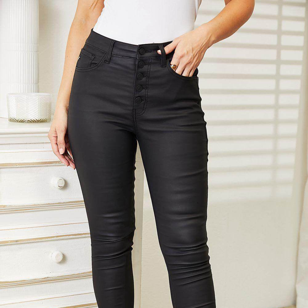 Kancan Full Size High Rise Black Coated Ankle Skinny Jeans - VacationGrabs
