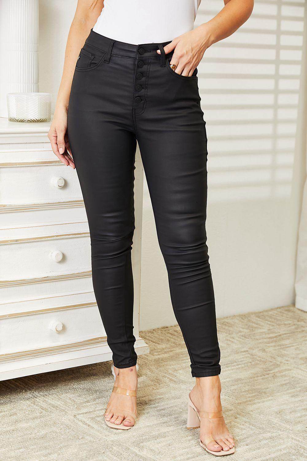 Kancan Full Size High Rise Black Coated Ankle Skinny Jeans - VacationGrabs