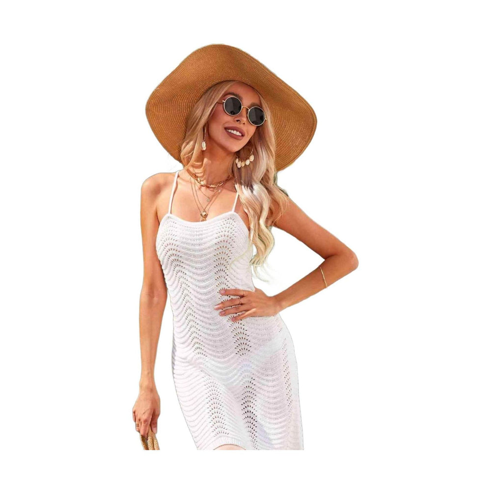 Crisscross Halter Neck Openwork Cover-Up Dress - VacationGrabs
