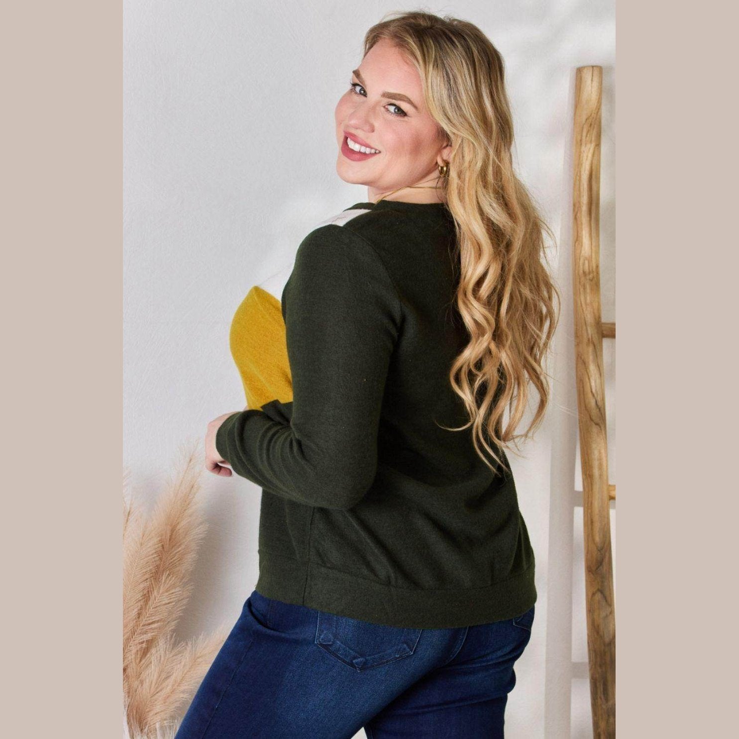 Hailey & Co Full Size Colorblock V-Neck Blouse - VacationGrabs