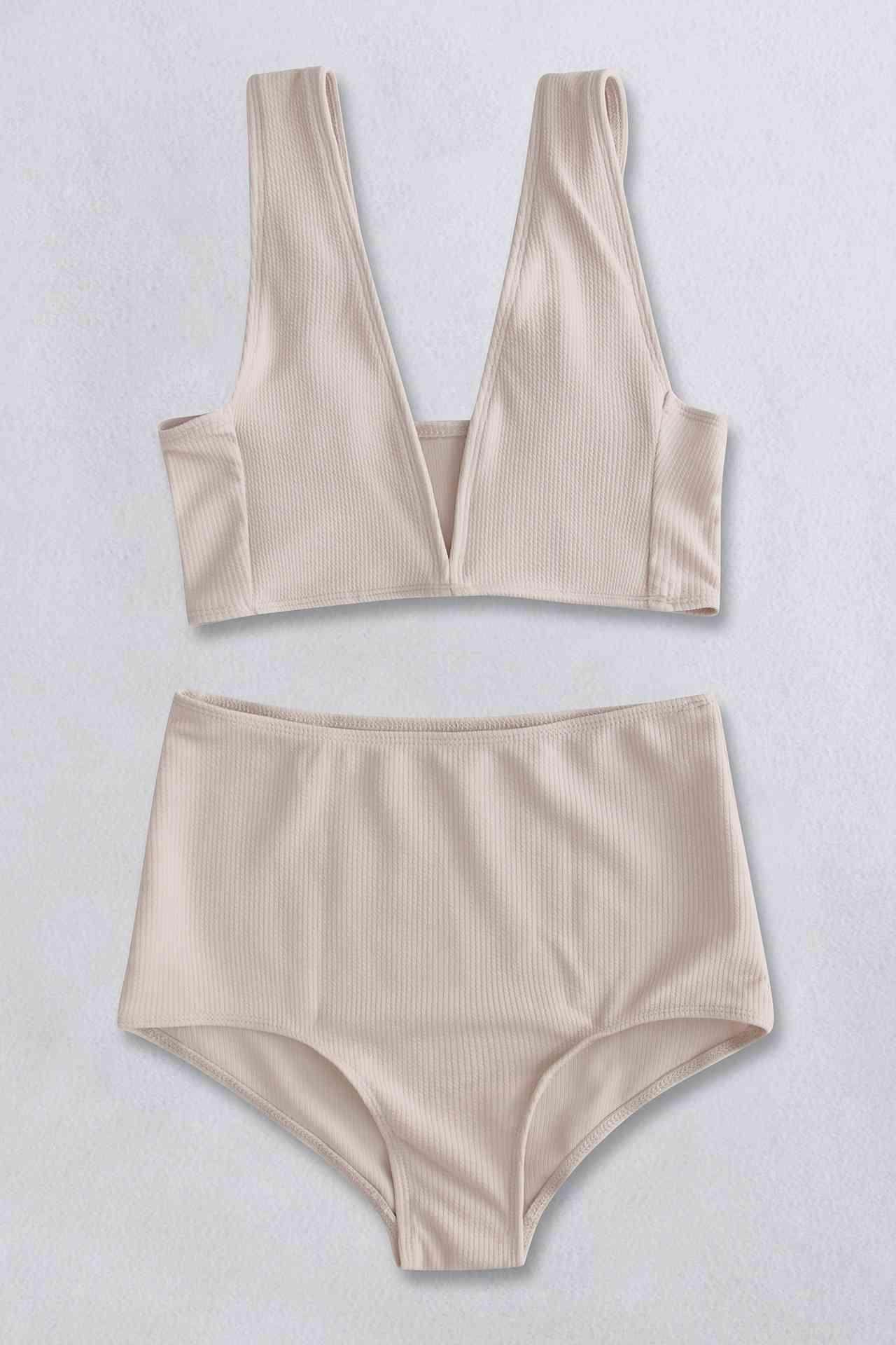 Ribbed V-Neck Bikini Set - VacationGrabs