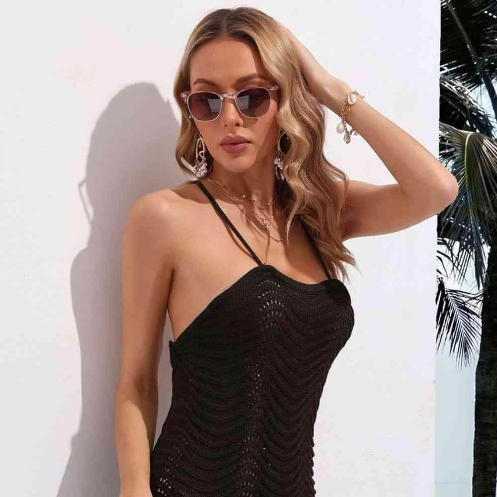 Crisscross Halter Neck Openwork Cover-Up Dress - VacationGrabs