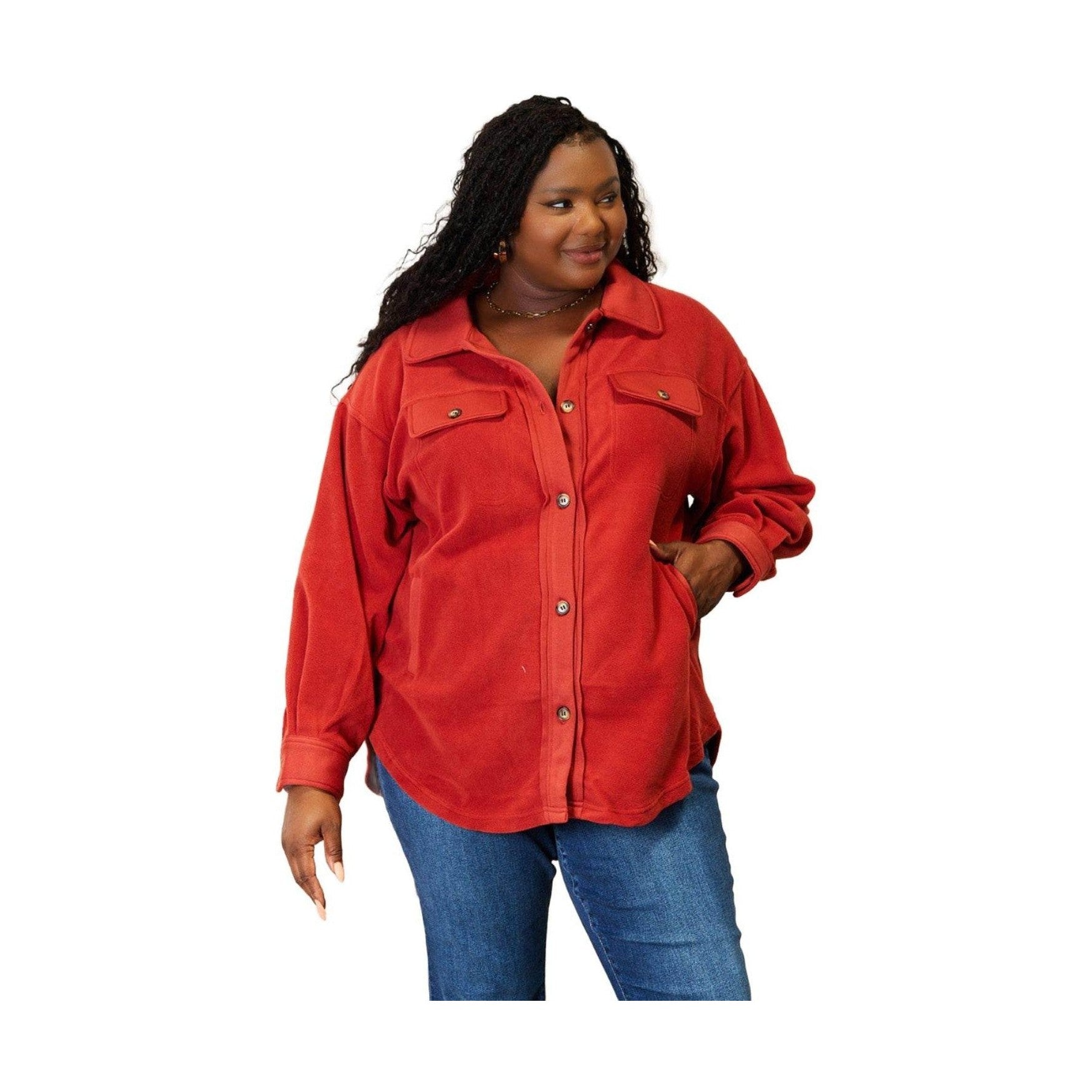 Heimish Cozy Girl Full Size Button Down Shacket - VacationGrabs