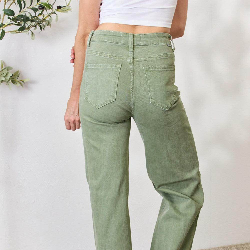 Risen Full Size Raw Hem Wide-Leg Jeans - VacationGrabs