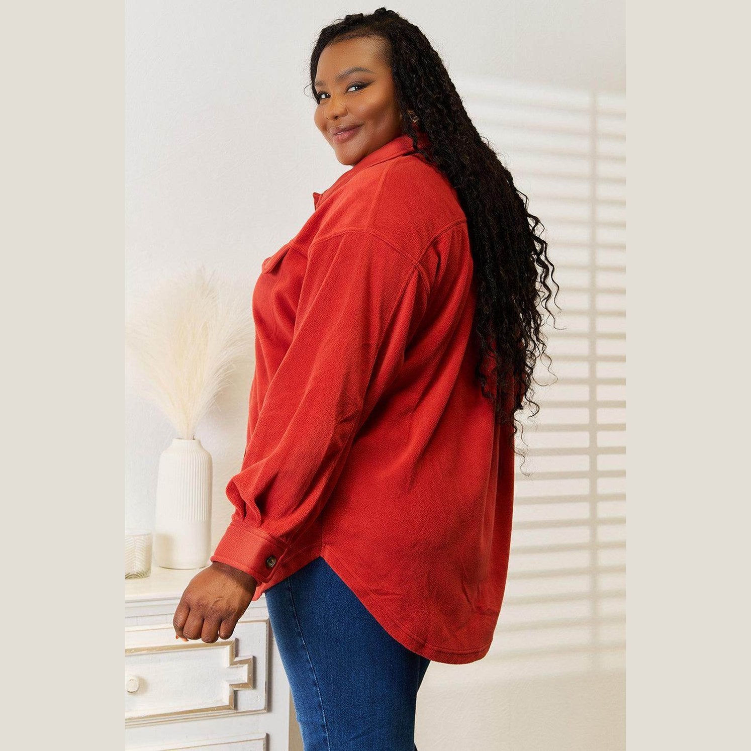 Heimish Cozy Girl Full Size Button Down Shacket - VacationGrabs