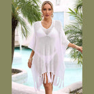 Women's Swimwear - Cover Ups Fringe Trim Dolman Sleeve Openwork Cover-Up