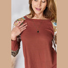 Hailey & Co Full Size Leopard Waffle-Knit Blouse - VacationGrabs