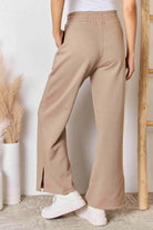 RISEN Wide Waistband Slit Wide Leg Pants - VacationGrabs