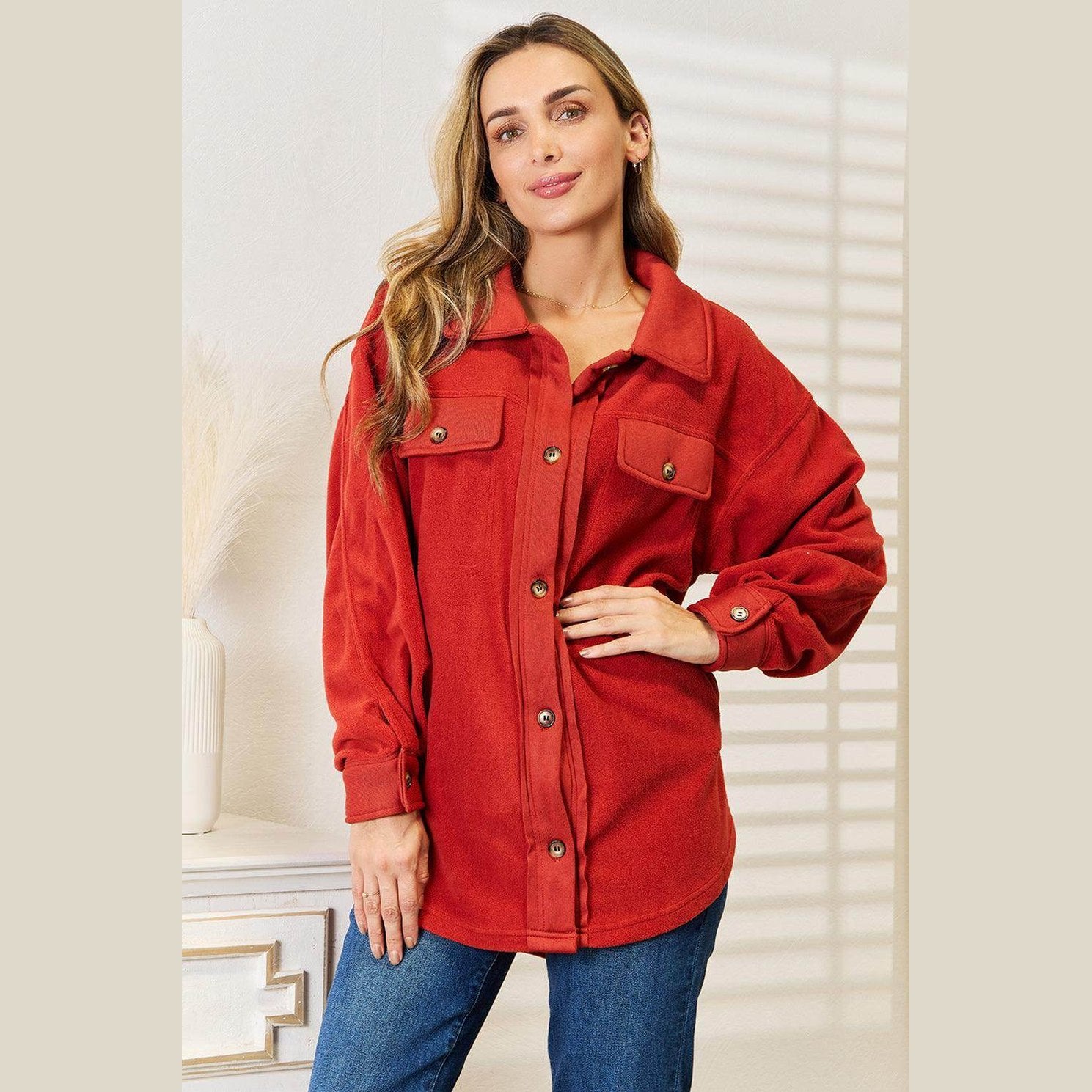 Heimish Cozy Girl Full Size Button Down Shacket - VacationGrabs