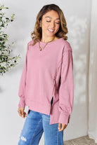 Culture Code Full Size Round Neck Exposed Seam Slit Top - VacationGrabs