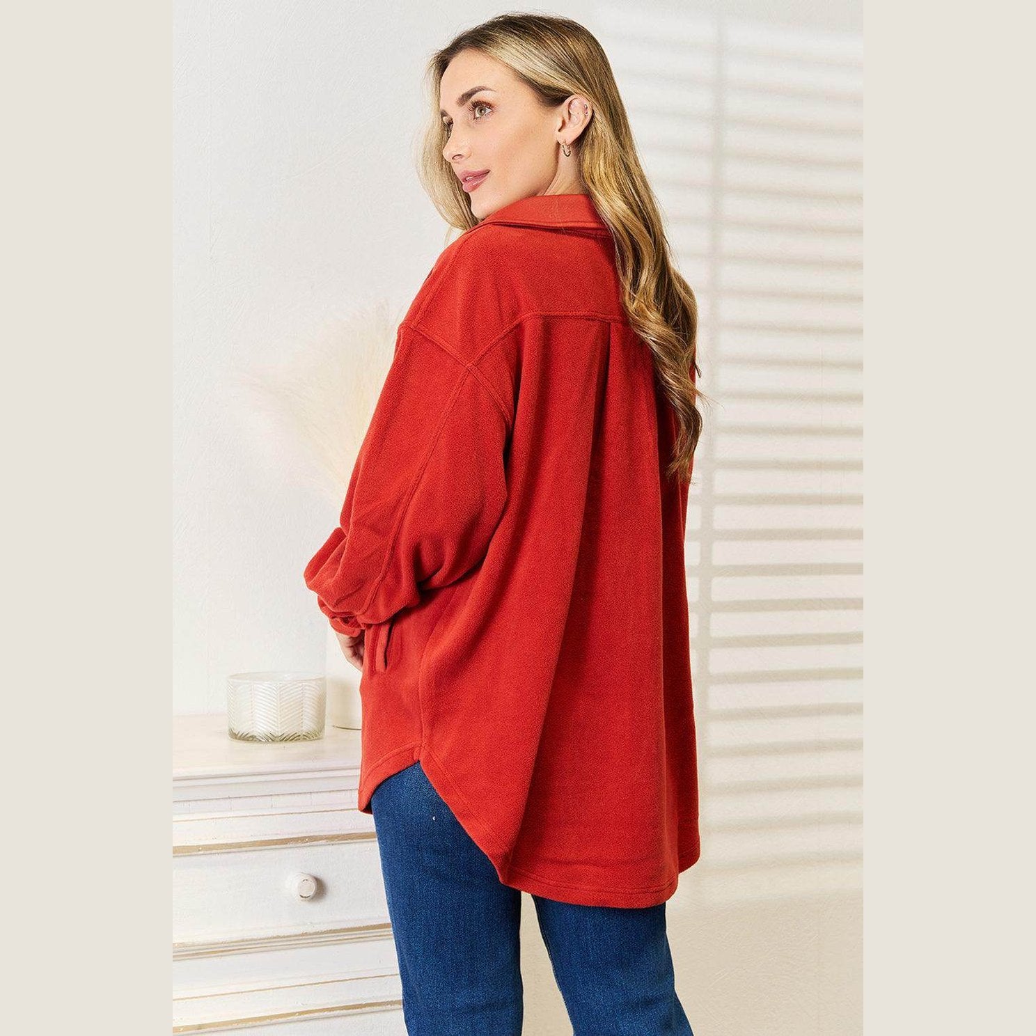 Heimish Cozy Girl Full Size Button Down Shacket - VacationGrabs