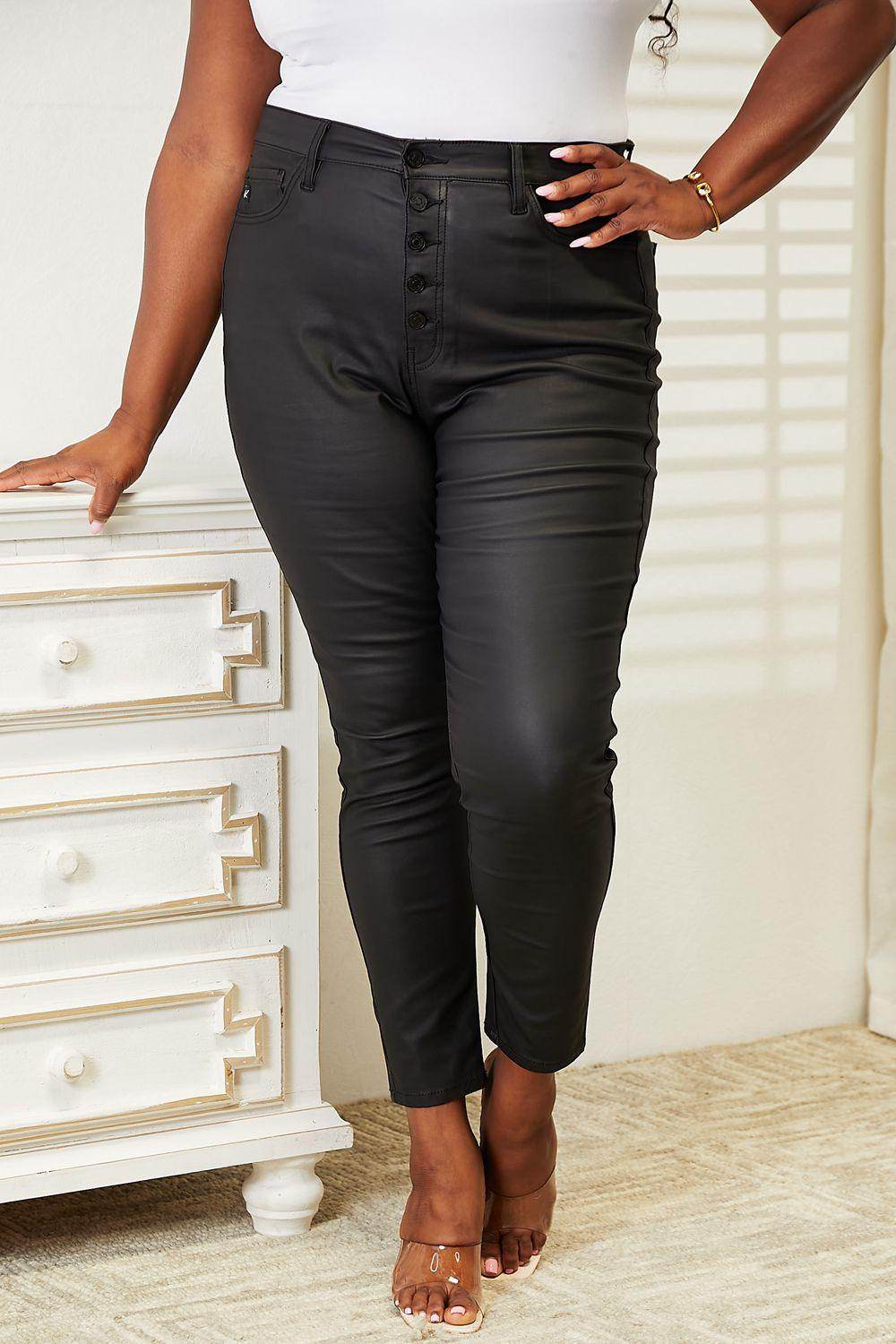 Kancan Full Size High Rise Black Coated Ankle Skinny Jeans - VacationGrabs