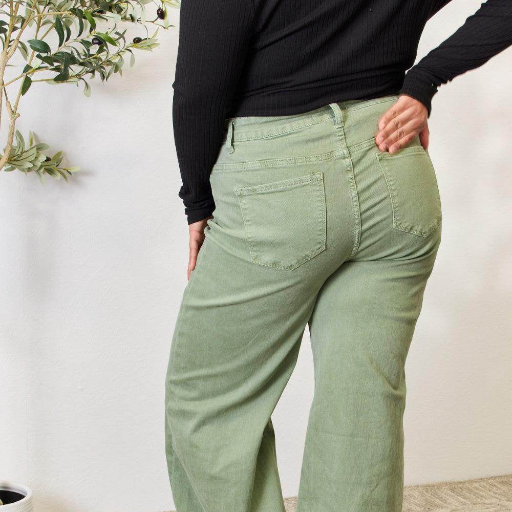 Risen Full Size Raw Hem Wide-Leg Jeans - VacationGrabs