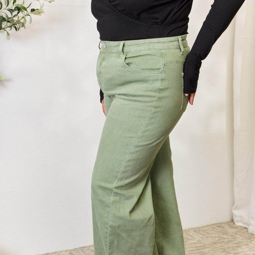 Risen Full Size Raw Hem Wide-Leg Jeans - VacationGrabs