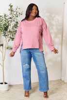 Culture Code Full Size Round Neck Exposed Seam Slit Top - VacationGrabs