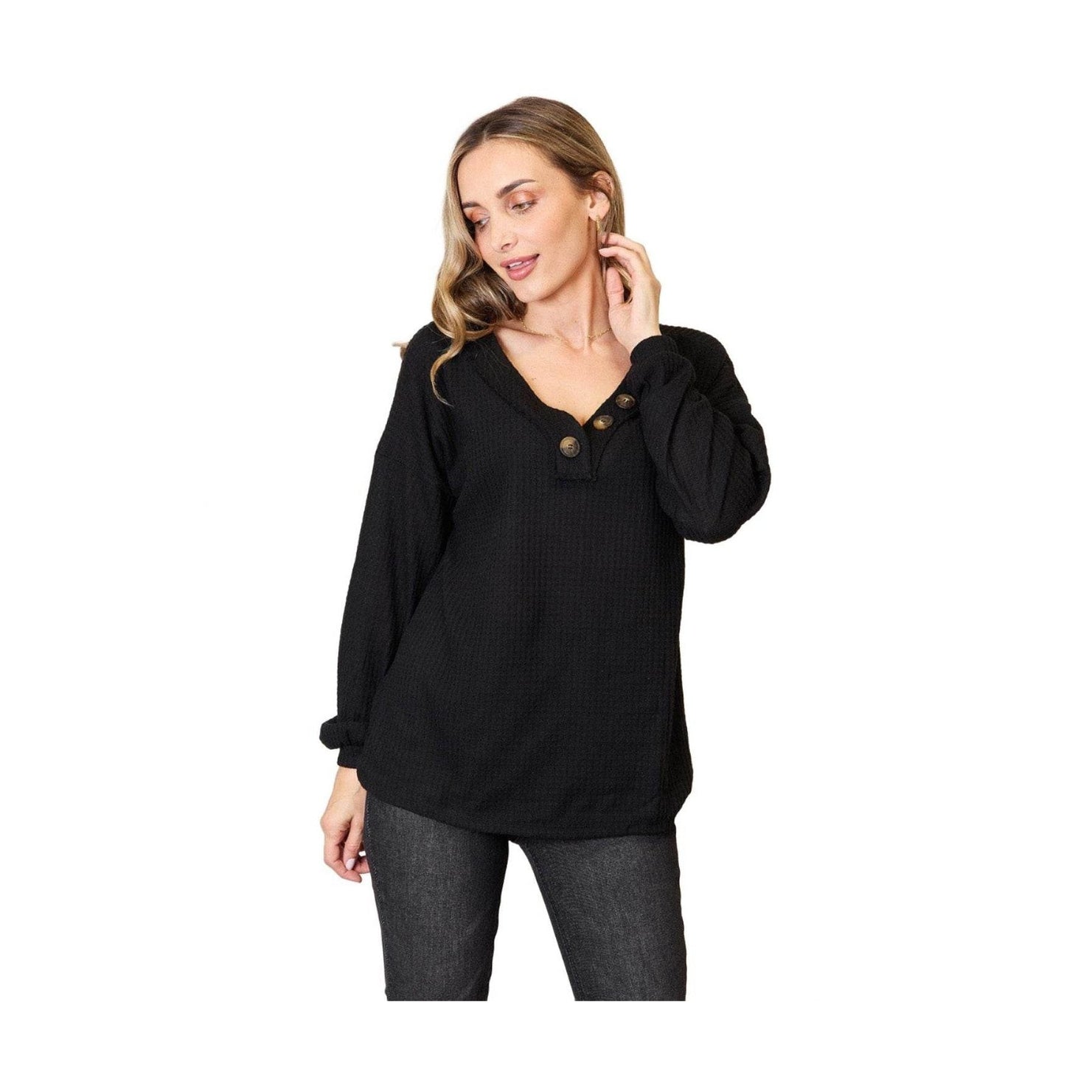 Zenana Buttoned Long Sleeve Blouse - VacationGrabs