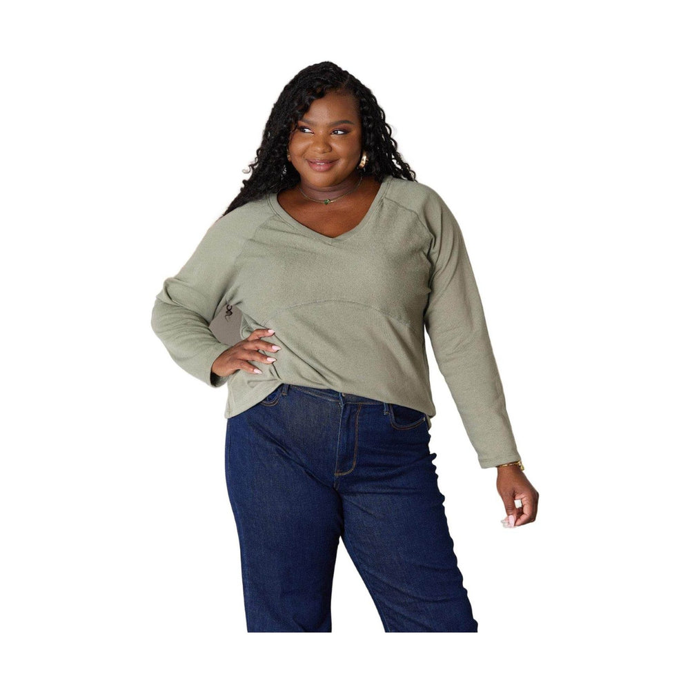 Culture Code Full Size V-Neck Long Sleeve T-Shirt - VacationGrabs