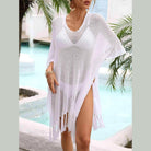 Fringe Trim Dolman Sleeve Openwork Cover-Up - VacationGrabs