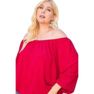 Red Off Shoulder Long Bubble Sleeve Solid Top - VacationGrabs