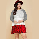 Plus Polka Dot Animal Print Swing Tiered Dress - VacationGrabs